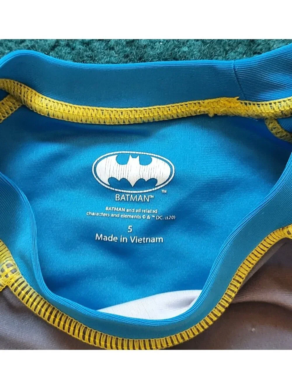Batman DC Comics Boy's Blue White Yellow Swim Shorts And Shirt Set Size 5